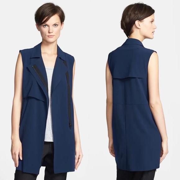 VINCE Laser Cut Trench Vest Navy - Picture 1 of 7